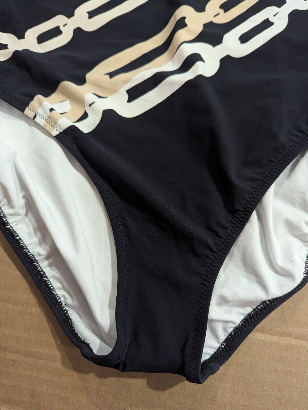 Gottex Black White Cream Chain Pattern One Piece Swim Suit Sz 16 *NWOT - Picture 6 of 16